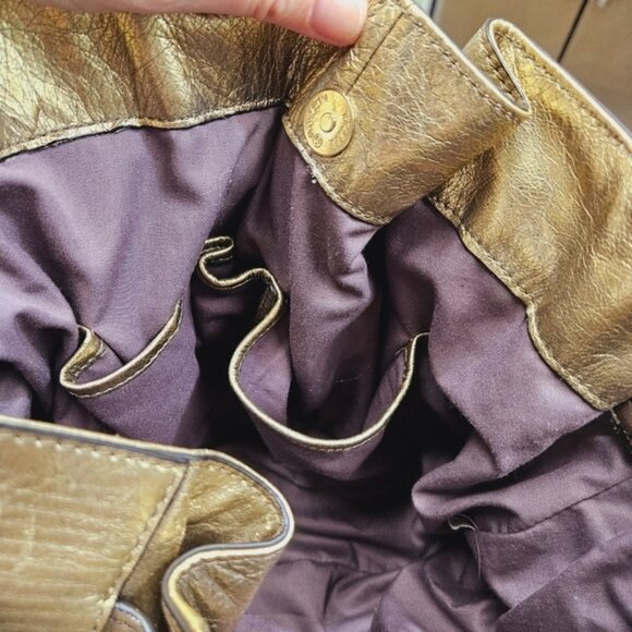 Kooba Gold & Brown Leather Shoulder Bag Boho Tote Bag Maximalism Metallic - Picture 3 of 11